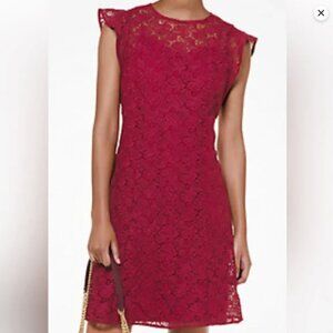Michael Kors Floral Lace Flounce Dress Maroon size 4 NWT